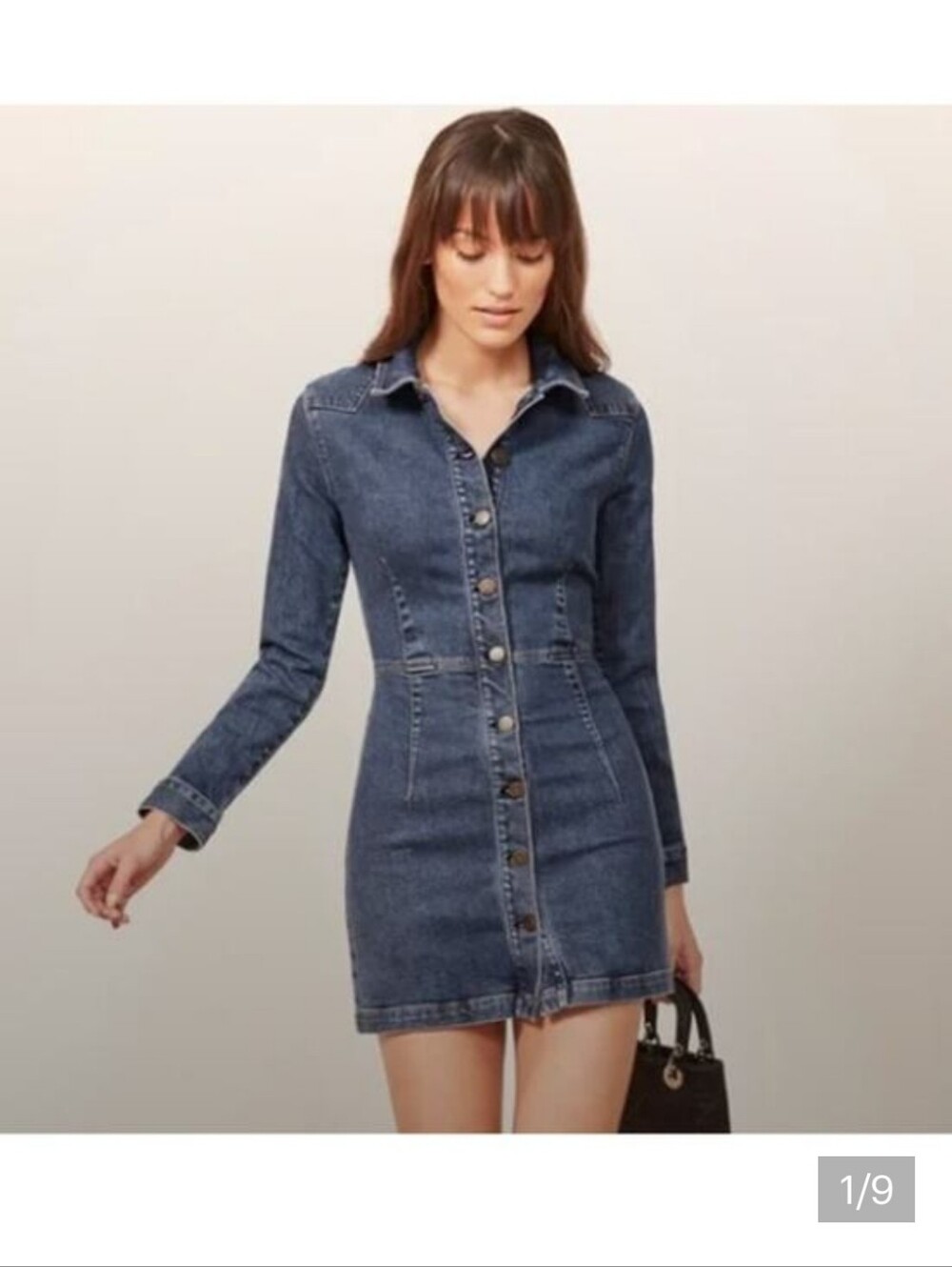 Reformation Arizona Denim Button-Front Mini Dress in Blue